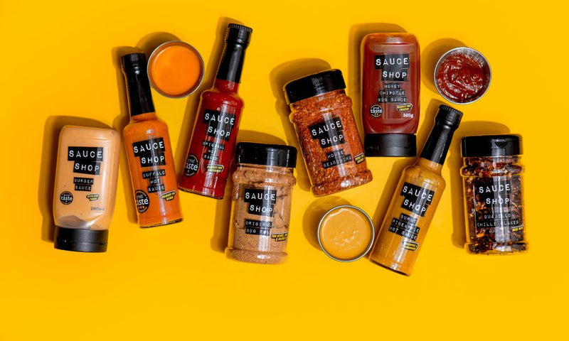 A range of hot sauce, mayo, seasonings and BBQ sauce from Sauce Shop A range of hot sauce, mayo, seasonings and BBQ sauce from Sauce Shop