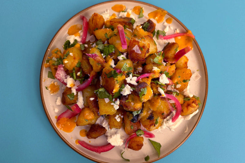 Spicy Mediterranean Roast Potatoes with Tzatziki & Pineapple