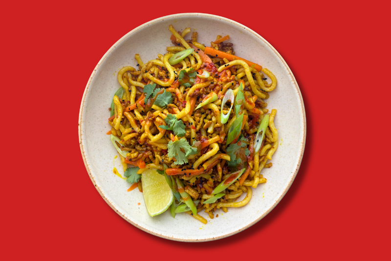 Spicy Pork Stir Fry with Udon Noodles & Honey Sriracha