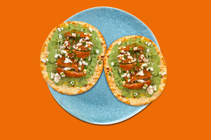 Buffalo Chicken Flatbreads with Yoghurt Dressing