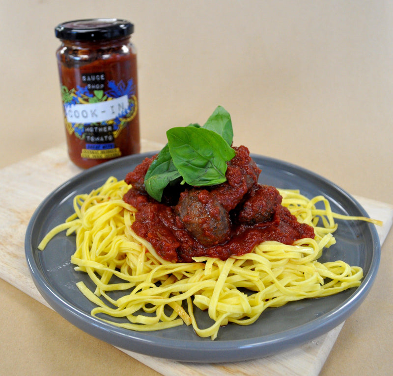 Spaghetti and Meatballs with Mother Tomato Cook-In Sauce